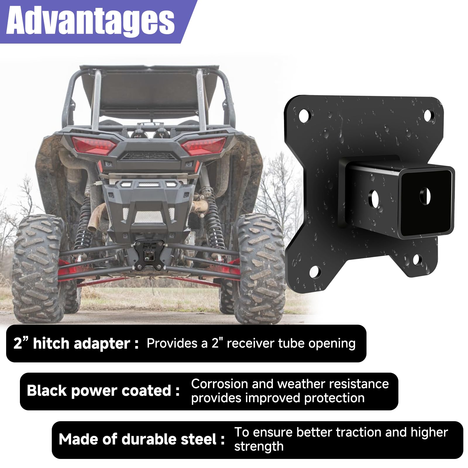 Rear 2 UTV Receiver Hitch For Fits 2014-2022 Polaris RZR XP 1000 / XP 4 1000