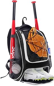 WOLT Youth Baseball Bag - Bat Backpack for Baseball, T-Ball & Softball Equipment & Gear, Bat & Glove Holder, Large Main Compartment for Helmet & accessories, Separate Shoes Compartment, Fence Hook