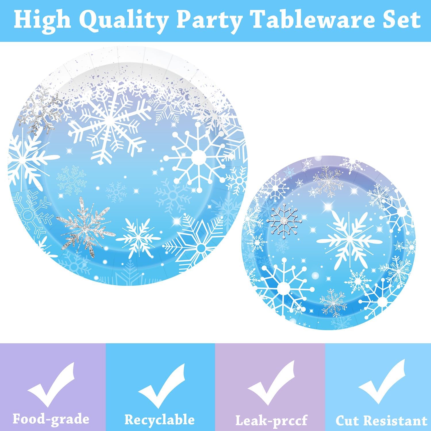 Winter Snowflake Birthday Party Supplies 96 PCS Christmas Snowflake Paper Plates and Napkins Forks Disposable Tableware Set for Christmas Winter Wonderland Frozen-theme Party Decorations - Image 4