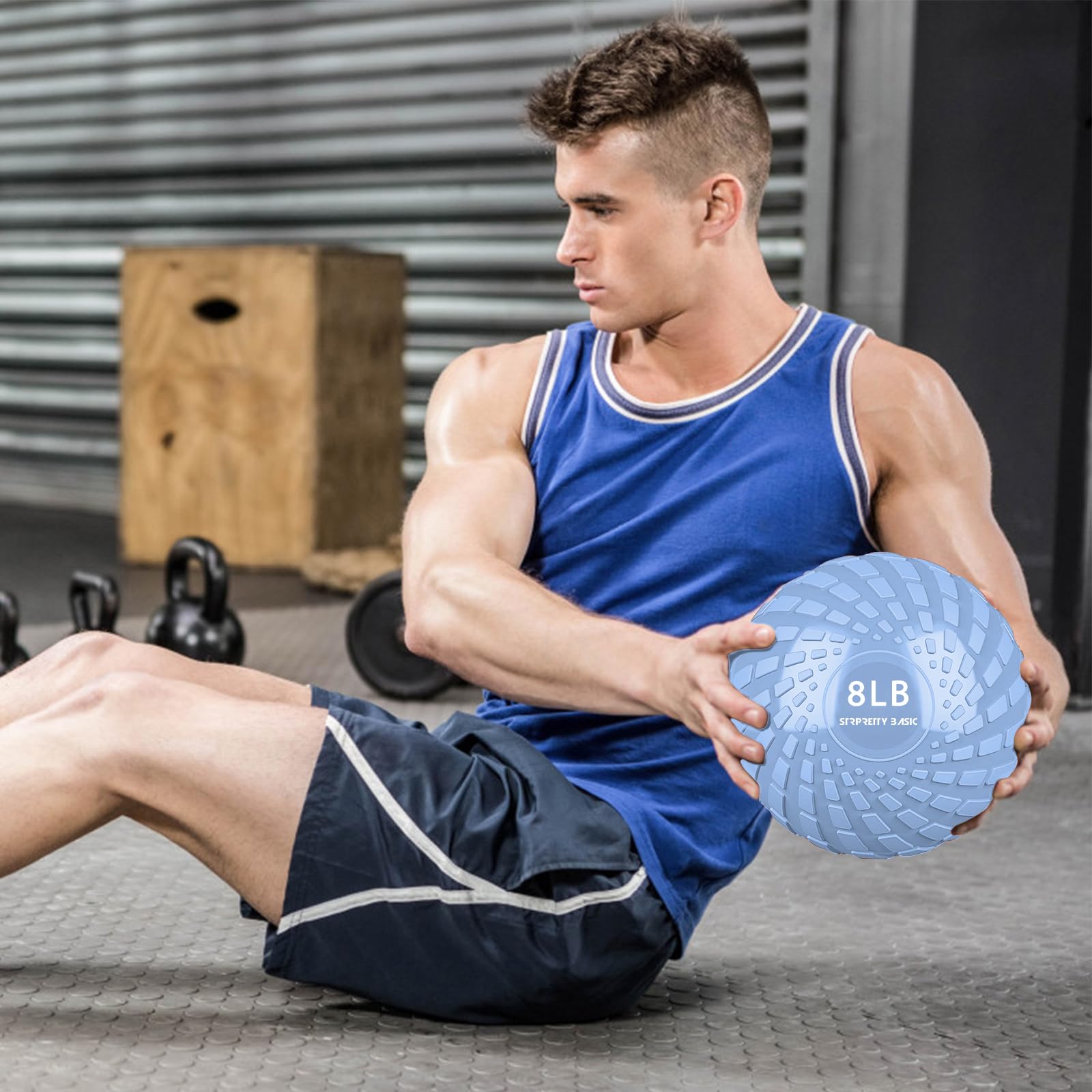 Palla da medicina da 3,6 kg, per esercizi di fitness e allenamento con pesi, colore: blu