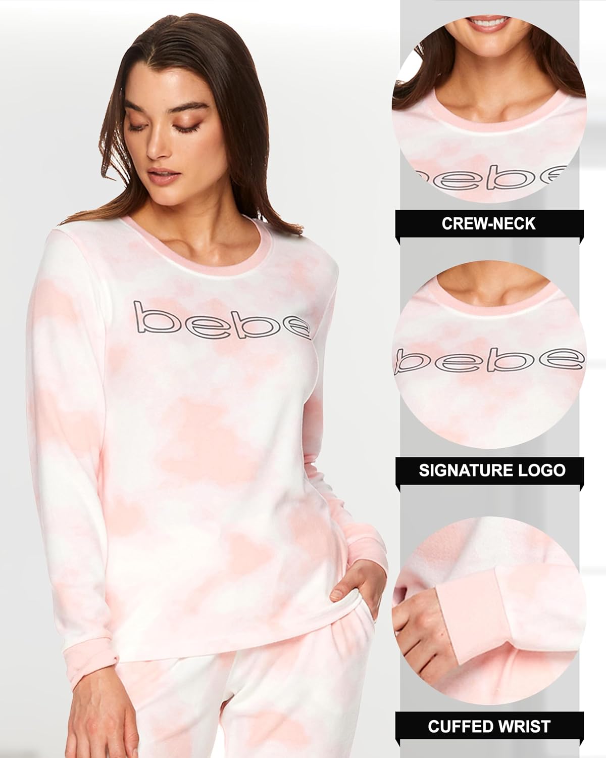 bebe Womens Long Sleeve Shirt and Lounge Skinny Pajama Jogger Pants Sleepwear Set - Image 3