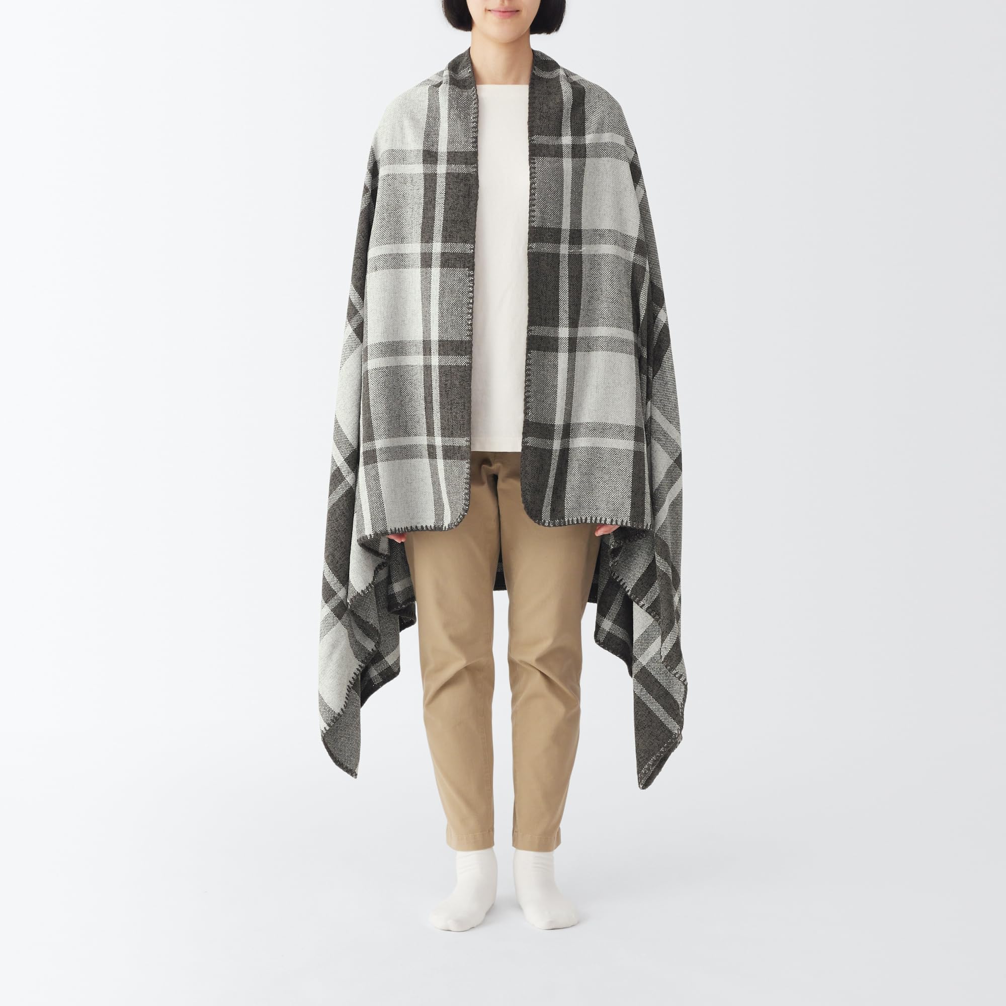 Amazon｜無印良品 シェニールスロー グレーチェック 100×180cm