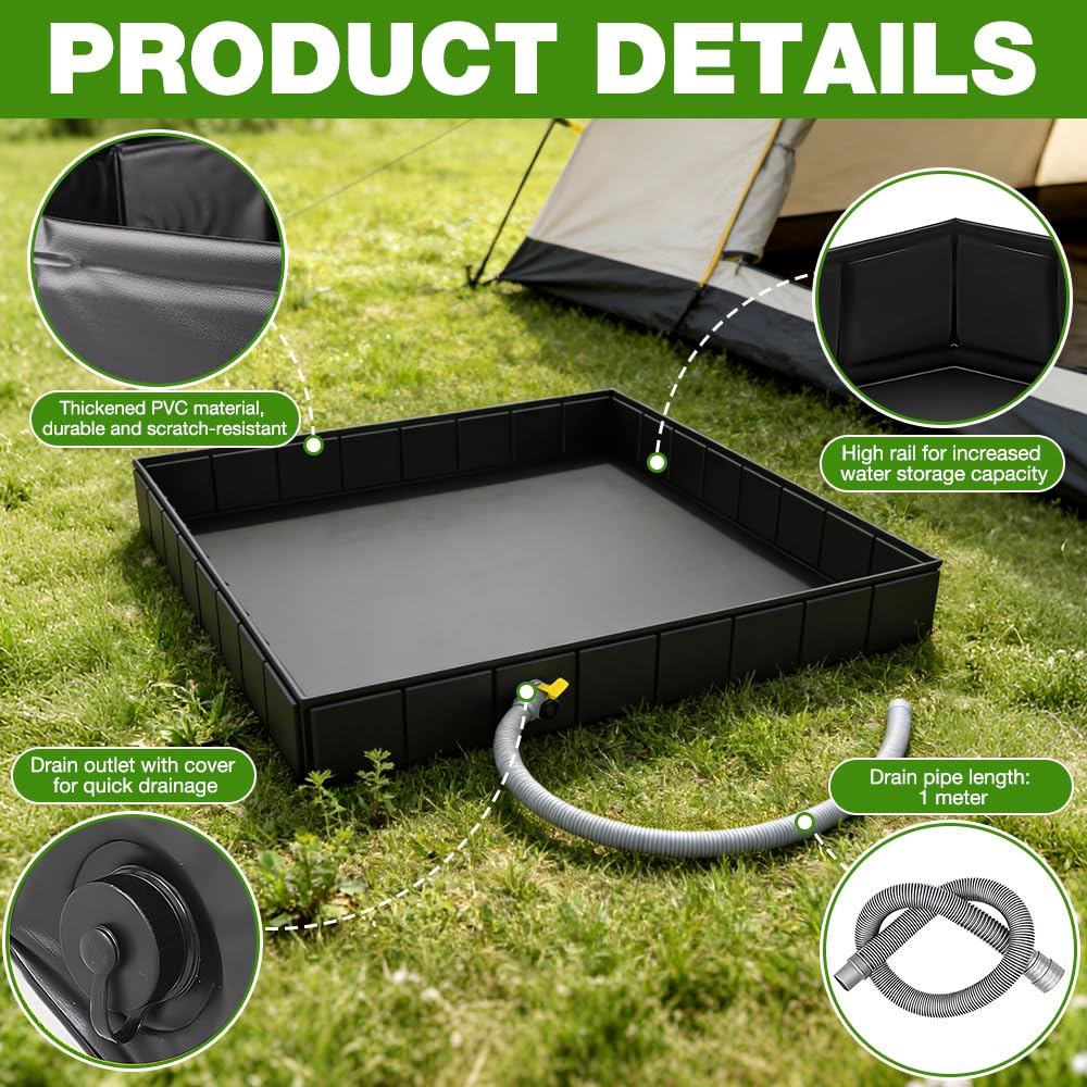 Base de Douche Pliable, 2 en 1 Receveur de Douche Portable Avec 1 Mètre Tuyau de Vidange, Base de Douche de Camping pour Laver Les Animaux, Le Camping et Les Voyages (104 x 104 x 13 cm)