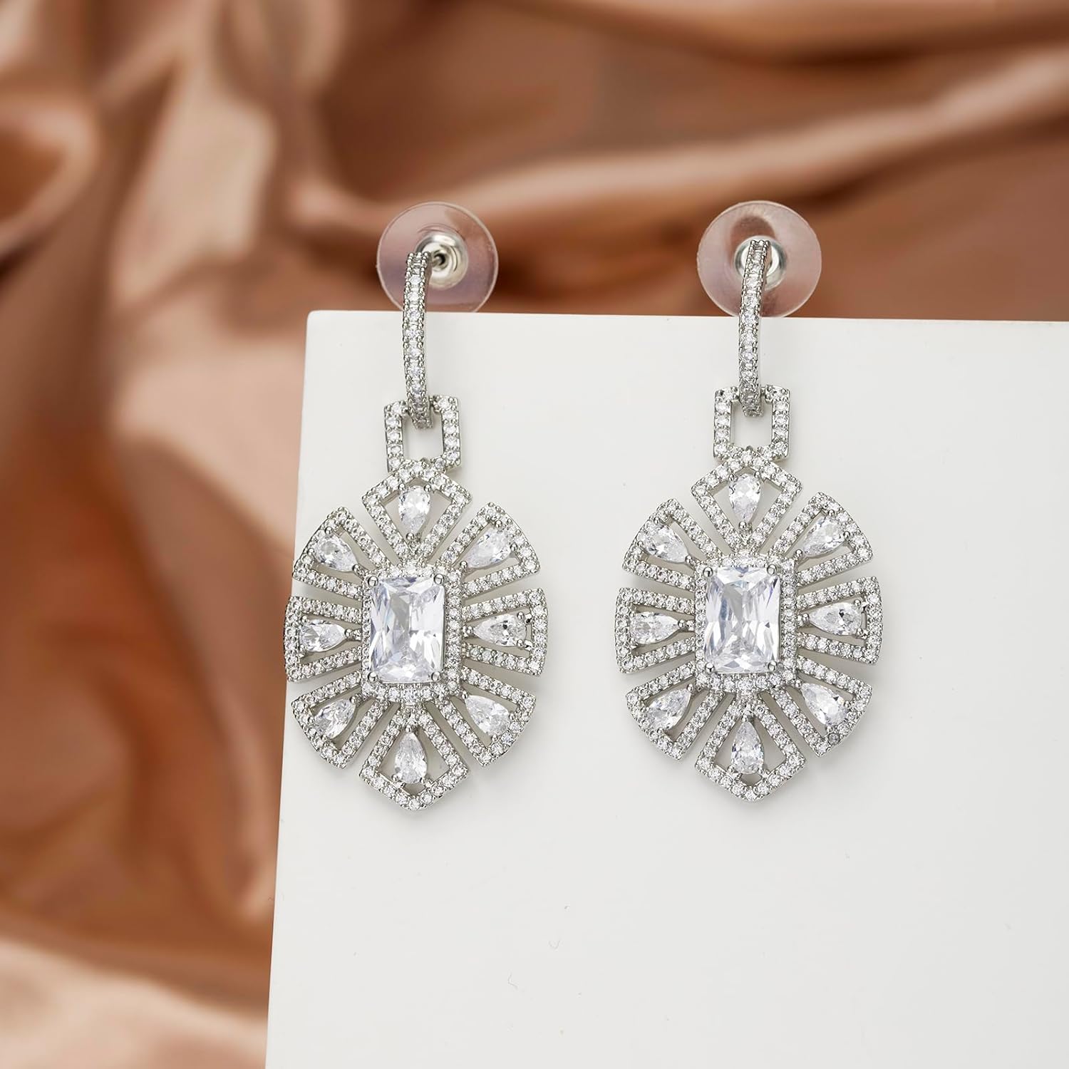 S925 Sterling Silver posts Colorful Geometric Crystal dangle drop Earrings for Women Cubic Zirconia Hypoallergenic Dangling Earrings Fashion Jewelry Gift for Prom Party Wedding - Image 7