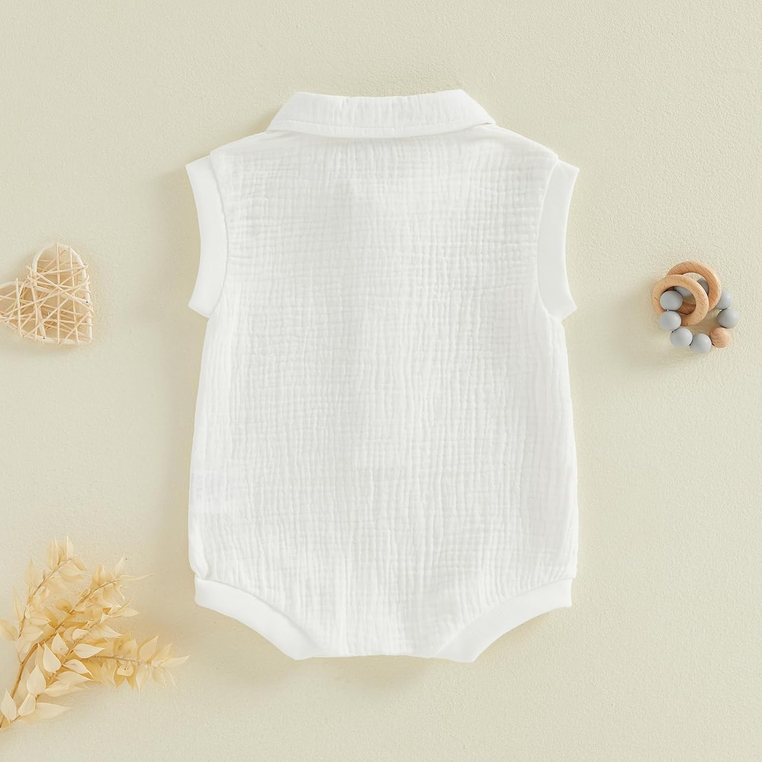 Honganda Newborn Baby Boy Cotton Linen Romper Short Sleeve Lapel Collar Button Down Jumpsuit Summer Solid One Piece Outfit