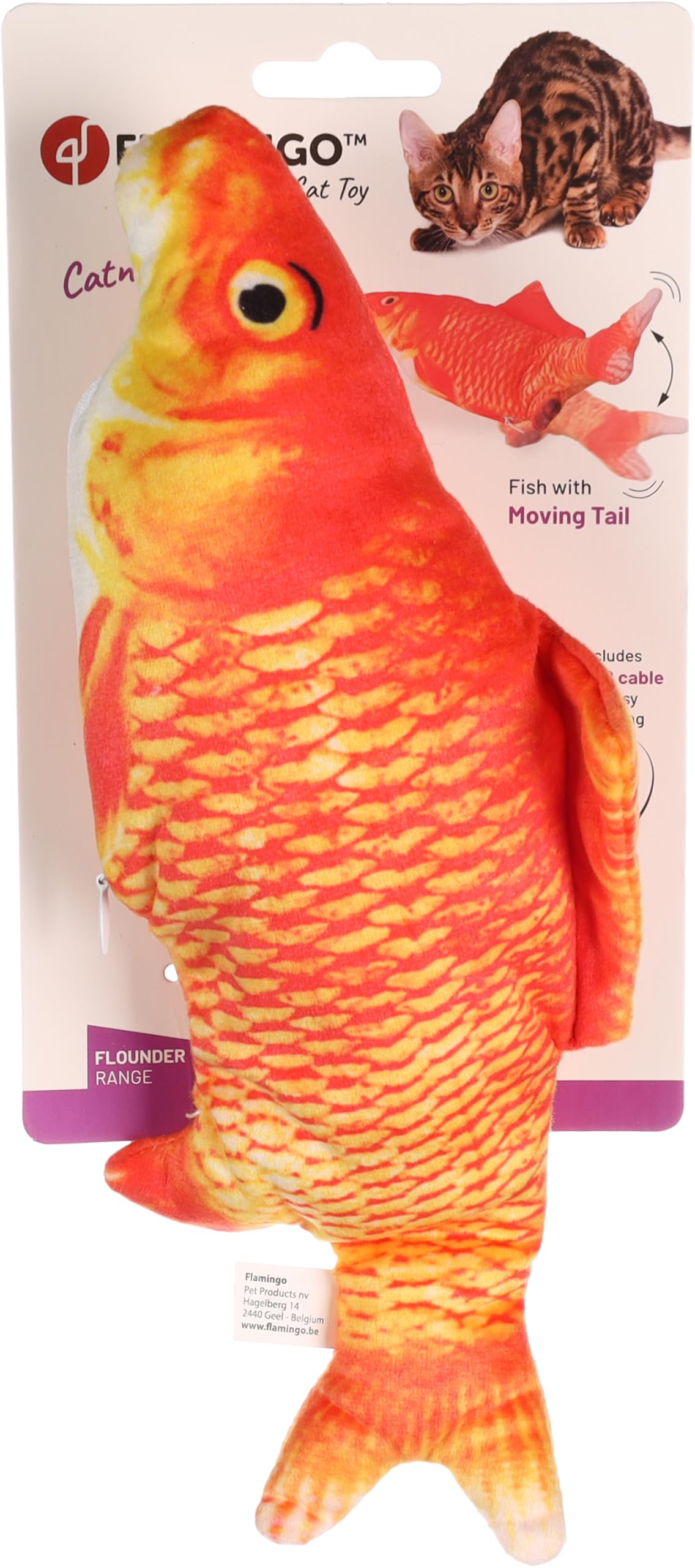 JCHAT FLOUNDER poisson mouvant Flamingo orange 30cm de salon