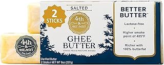 4th & Heart Grass-Fed Salted Ghee Sticks, Clarified Butter, Keto, Pasture Raised, Lactose and Casein Free, Certified Paleo and Whole30 Approved Food (8 Ounces)