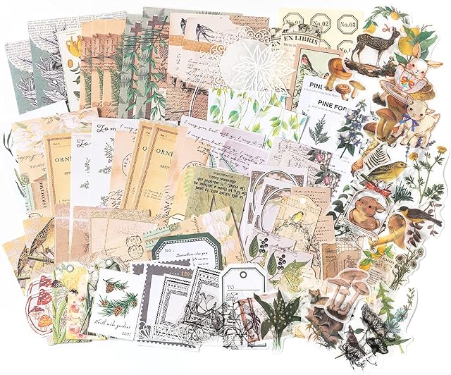 Aldieco 260pcs Vintage Scrapbooking Stickers Pack, DIY Retro Journaling Supplies Stickers kit,Scrapbook Paper Accessories, Animals Washi Paper Sticker (shanyeyulv)