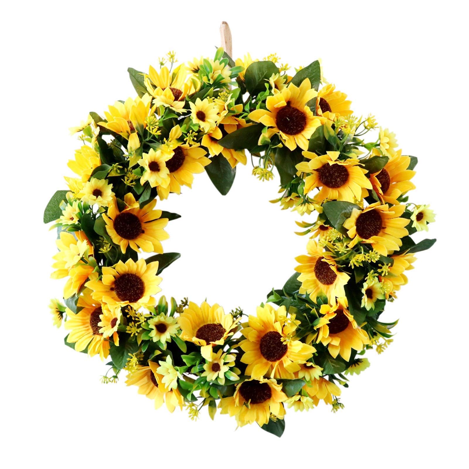 Guirlande de Noël et tournesol pour une porte d'entrée accueillante