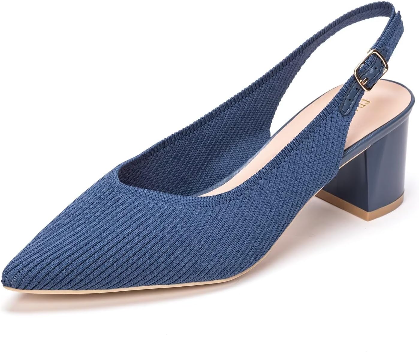 Frank Mully Women's Slingback Heels Pointed Toe Work Pumps Comfortable Chunky Pumps Knitted Closed Toe Stylish Dressy Shoes