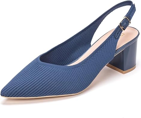 Frank Mully Womens Slingback Heels Pointed Toe Work Pumps Comfortable Chunky Pumps Knitted Closed Toe Stylish Dressy Shoes