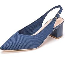 Frank Mully Womens Slingback Heels Pointed Toe Work Pumps Comfortable Chunky Pumps Knitted Closed Toe Stylish Dressy Shoes