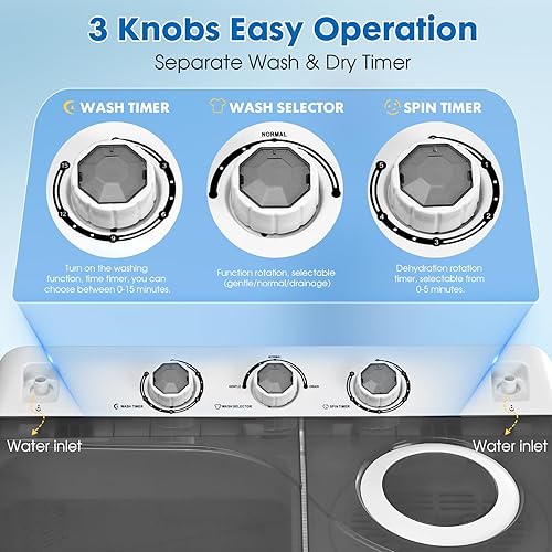 Miniatura 2 de Lavadora portátil, bañera doble de 28 libras con bomba de drenaje y manguera, lavado de 18 libras y ciclo de centrifugado, combo compacto de
