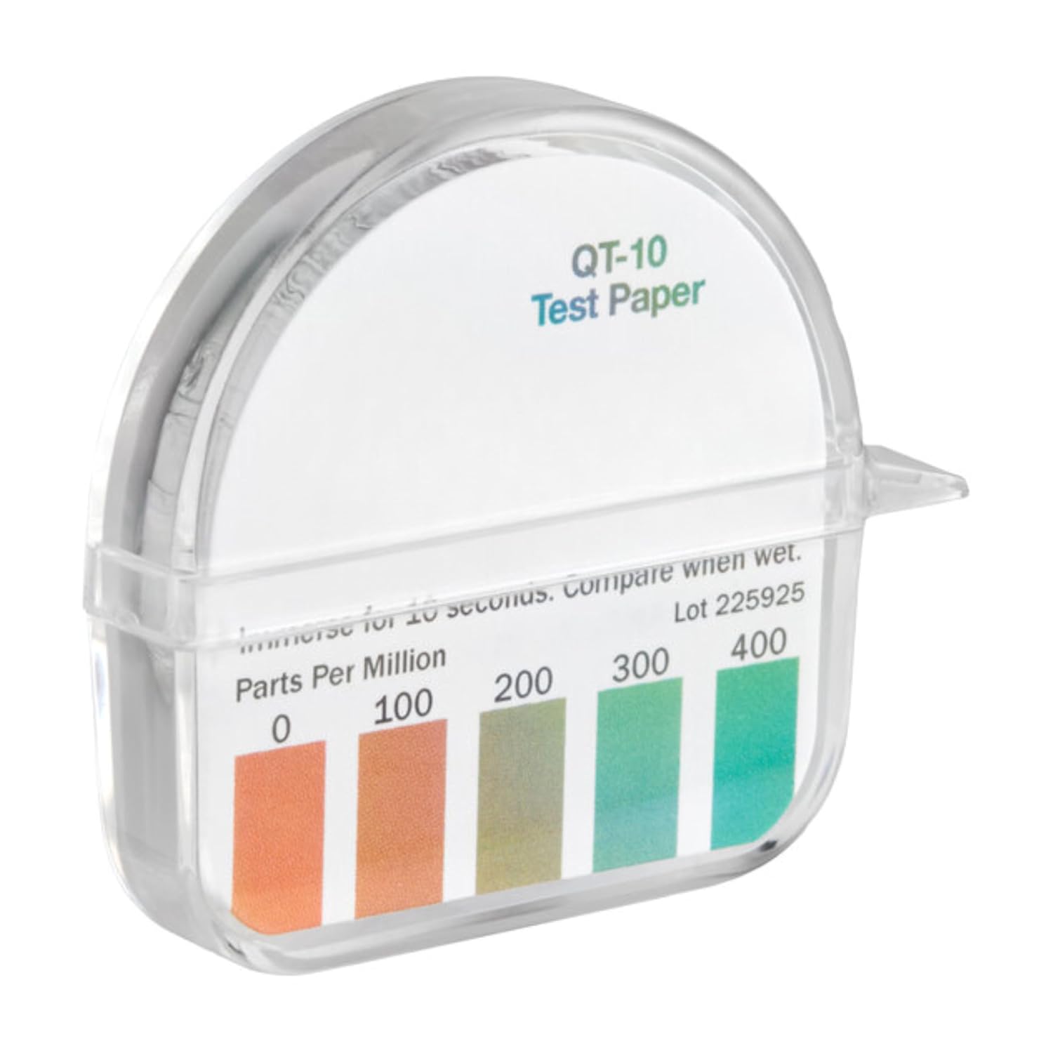 QT-10 Quaternary Test Paper Dispenser, 0-400 PPM Range, 15 Feet Roll, 200 Tests with Color Chart for Sanitizer Testing