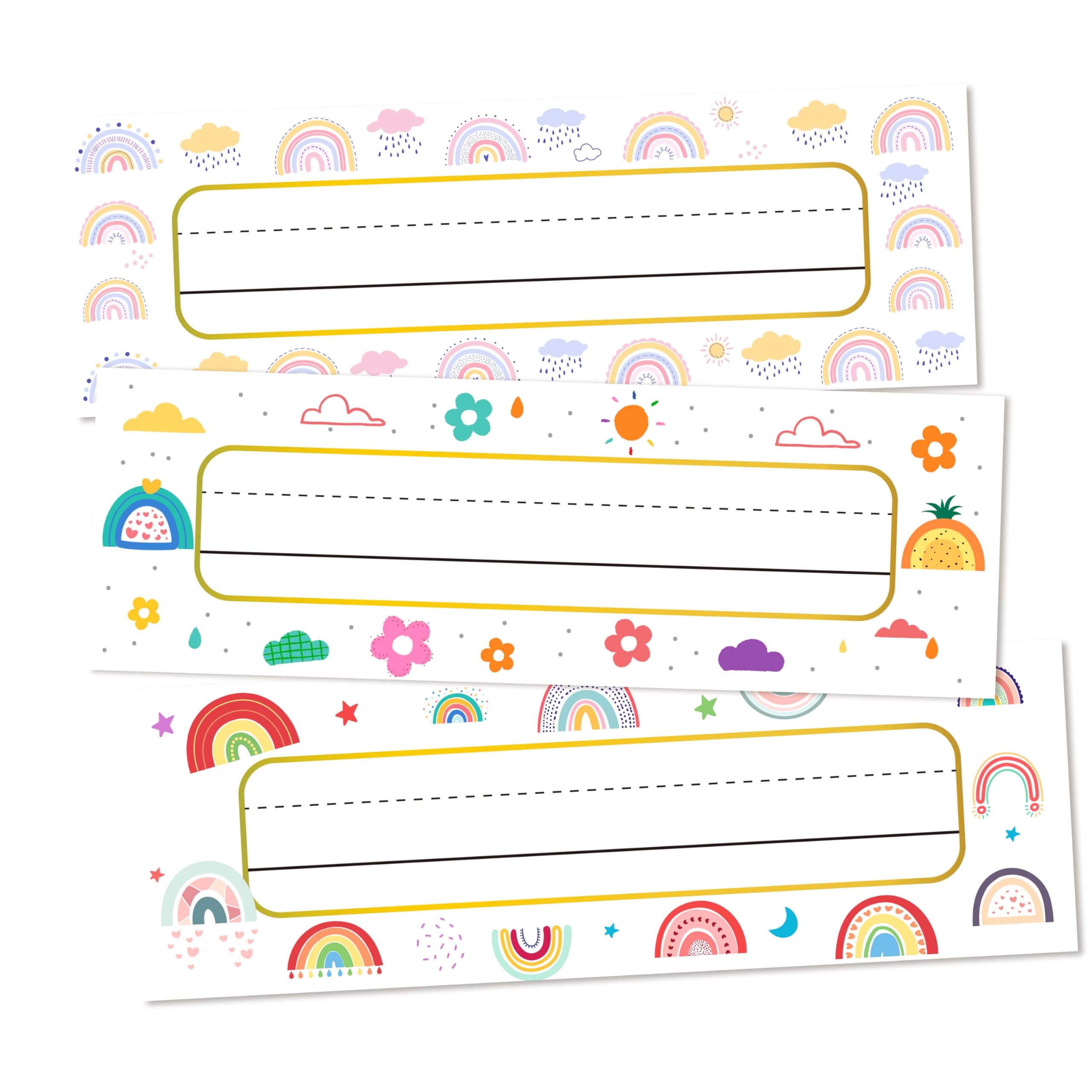 30 Name Tags for Classroom Cubbies, 3x9 in Boho Rainbow Name Plates for Desks, Classroom Must Haves for Teachers Elementary - A02