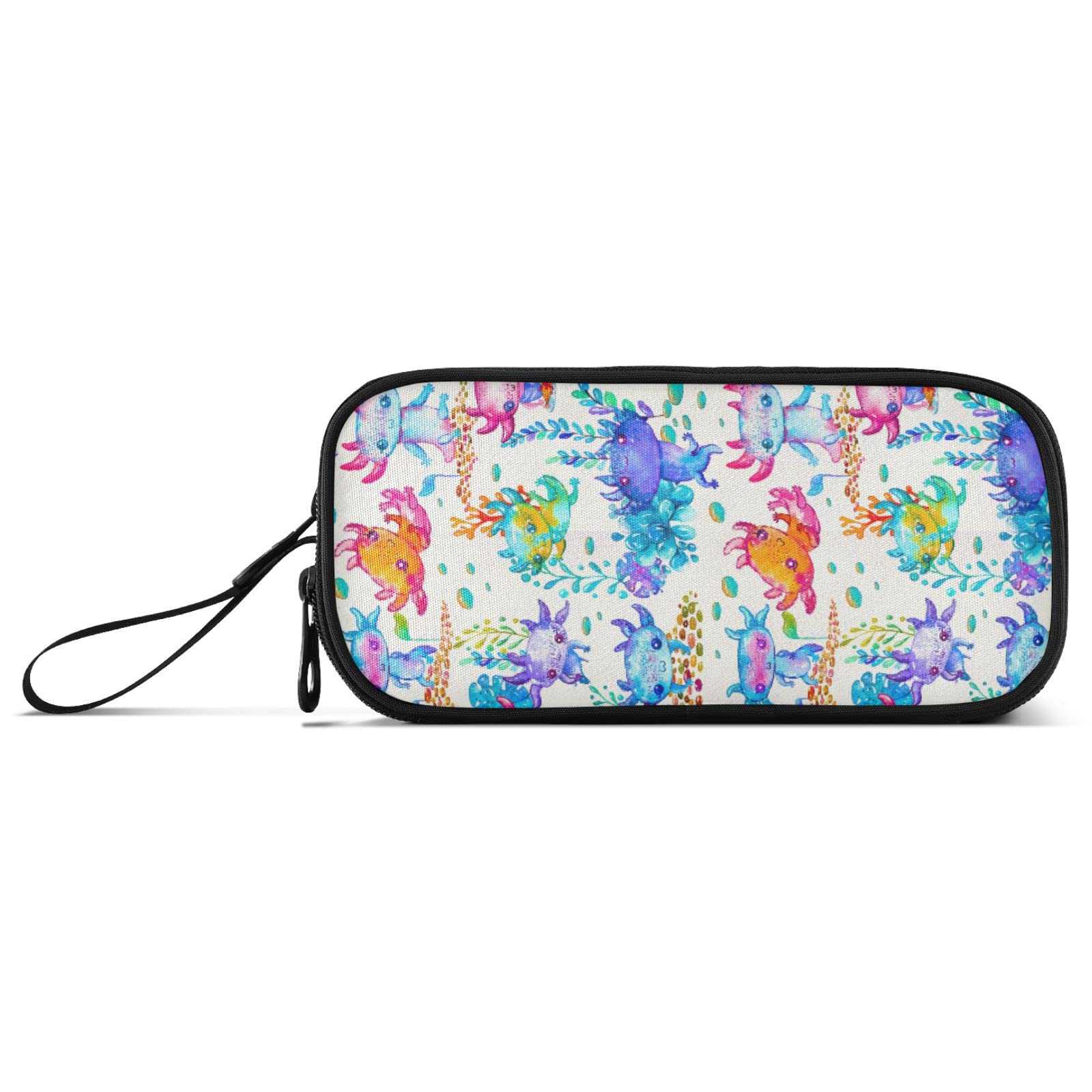 Fisyme Watercolor Cute Axolotl Pencil Case Large Capacity Pen Box Makeup Pouch Holder Organizer Stationery Bag for School Office College Traval Adults