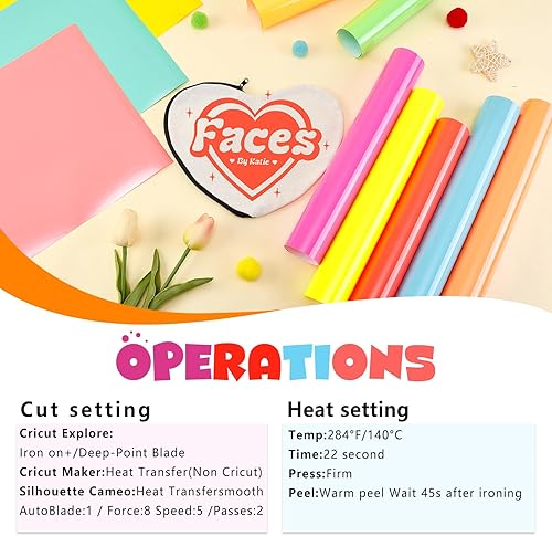 Miniatura 7 de Tintnut Vinilo HTV de neón, 10 hojas de 12 x 10 pulgadas, vinilo de transferencia de calor neón pastel para camisetas, bricolaje, compatible con