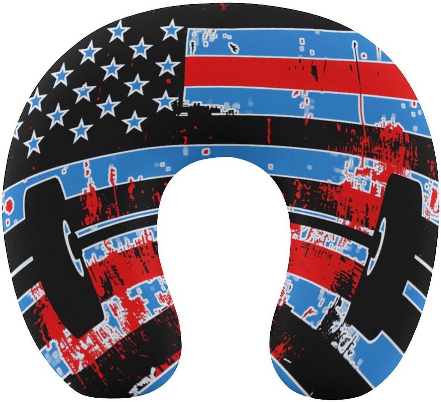 Weight Lifting U.S Flag Travel Pillow U Shape Neck Pillow Washable Pillowcase for Sleeping Chair