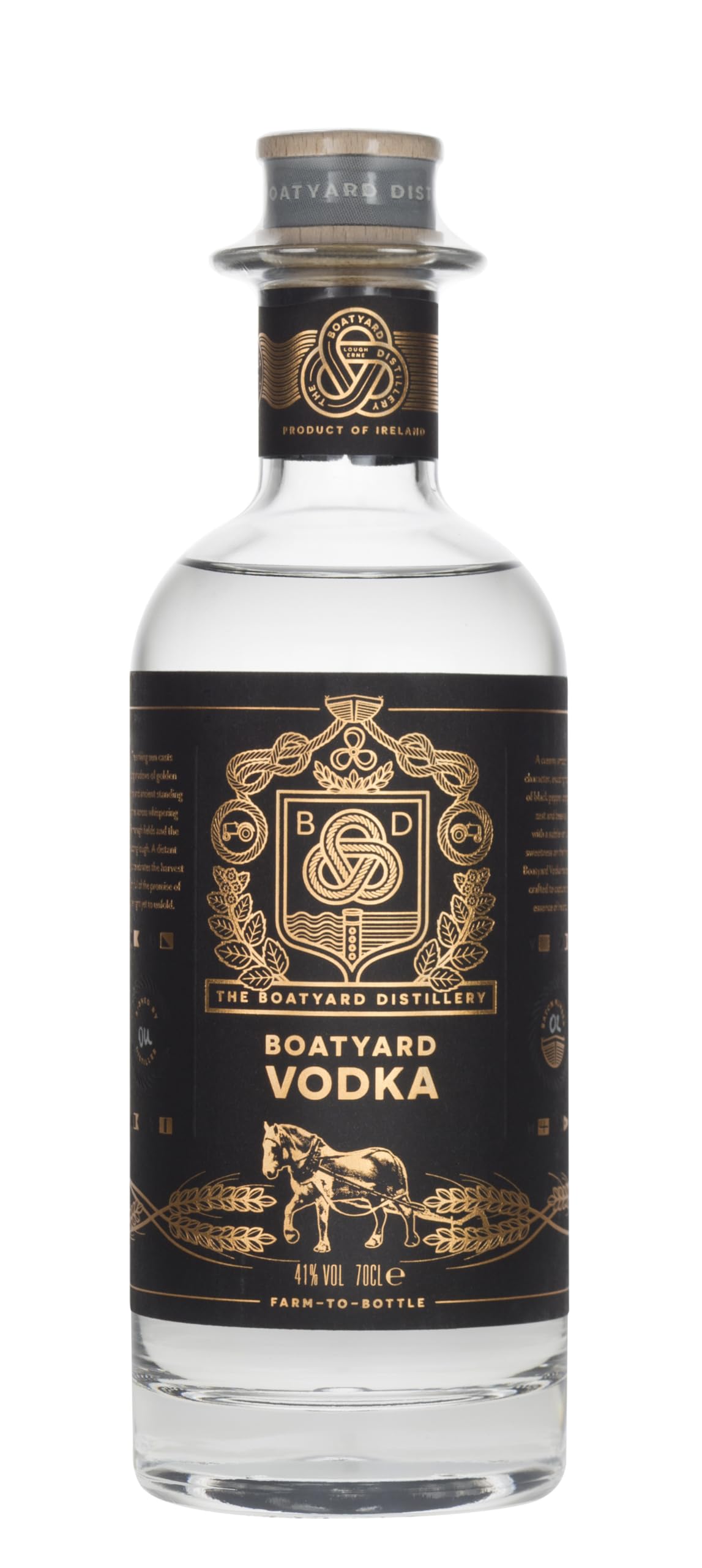 Boatyard Vodka | 70cl | 41 Percent | Organic Irish Vodka | Creamy and Smooth | Notes of Black Pepper, Banana and Vanilla | B Corp Certified | Ideal for Gifting