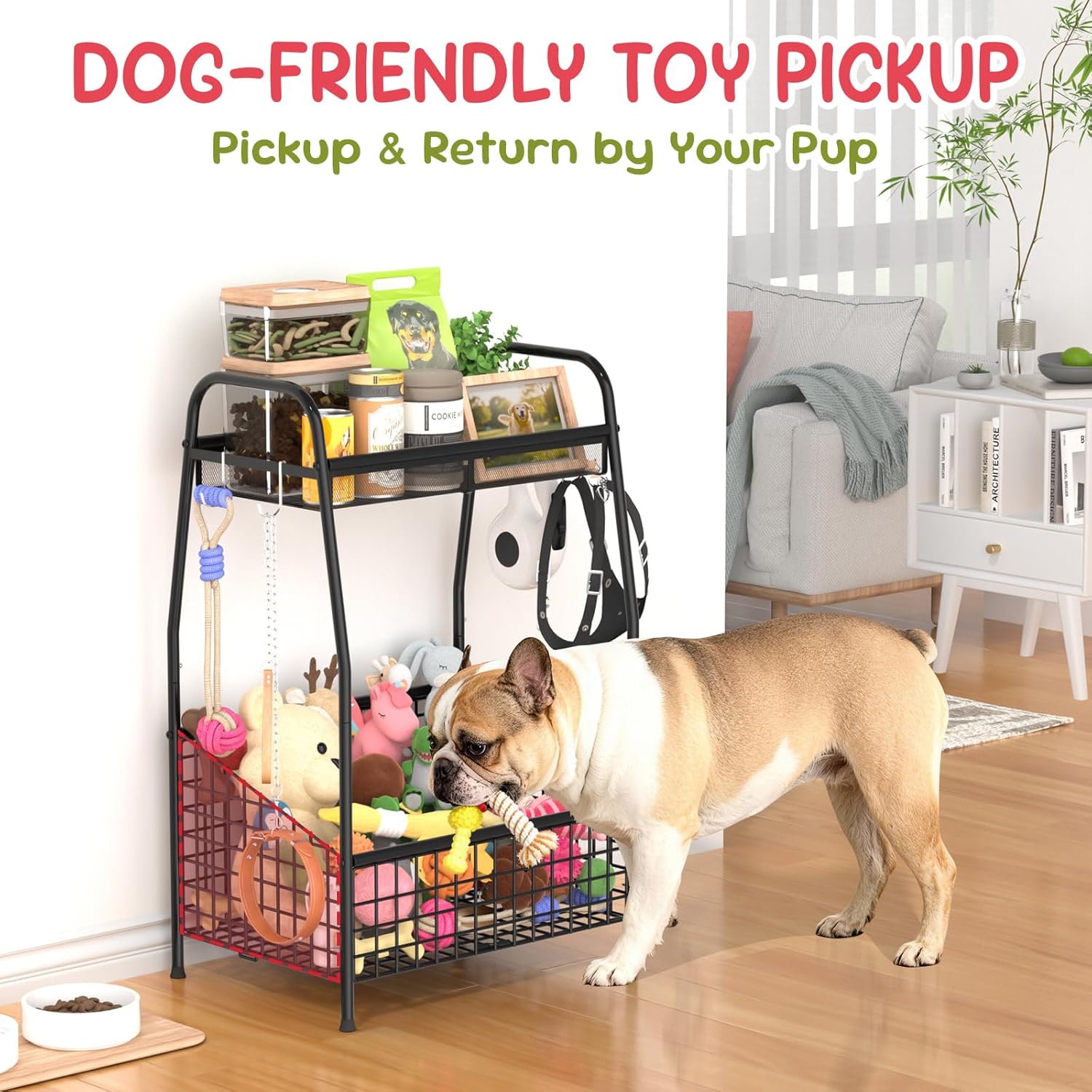 Kaiferty Indestructible Medium Dog Toy basket, Toy Box for Dogs,Pet Toys Bin Dog Metal Wire Basket for Toys, Food Storage, Storage Organizer Chest Storage, Toy Box for Living Room Area (Black)