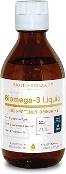 Biotics Research Biomega 3 LiquidTM Highly Concentrated Omega 3 Fish Oil Liquid, Sustainably Sourced, Traceable, Pure 2490 mg of EPA DHA Omega 3 Fatty Acids per TSP 1040 mg DHA 7 Fl Ounces 200ml 40 SVG