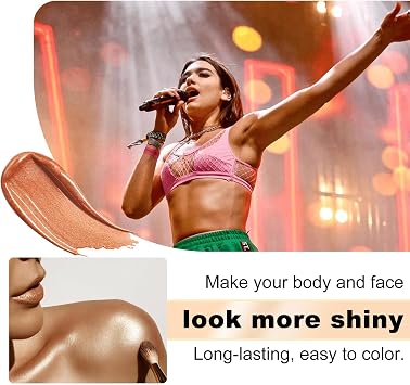 Body Shimmer Oil 100ml, Moisturizing Face & Body Luminizer, Waterproof Liquid Illuminator, Shimmer Glitter Oil Highlighter (Golden Brown)