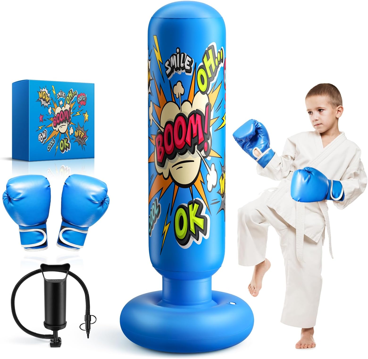 Champion Kids Boxing Set, Inflatable Punching Bag for Ages 3-12, Martial Arts Practice for Karate, Taekwondo