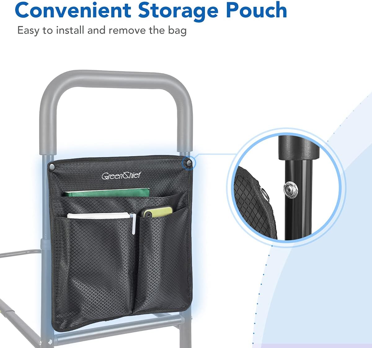 GreenChief Bed Assist Rail for Elderly Seniors, Medical Adjustable Bed Assist Bar Fall Prevention Safety Hand Guard Grab Bar with Storage Pocket Adult Bed Rail Cane Fits King, Queen, Full, Twin, Black: Kitchen & Dining