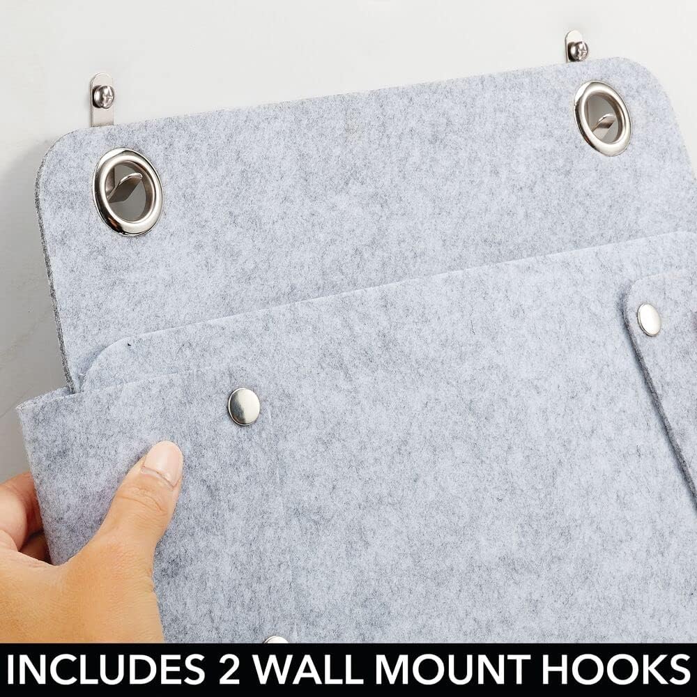 mDesign Soft Felt Over The Door Hanging Storage Organizer for Closets in Bedrooms, Hallway, Entryway, Mudroom - Hooks Included - Textured Print, 2 Pack - Light Gray/Chrome