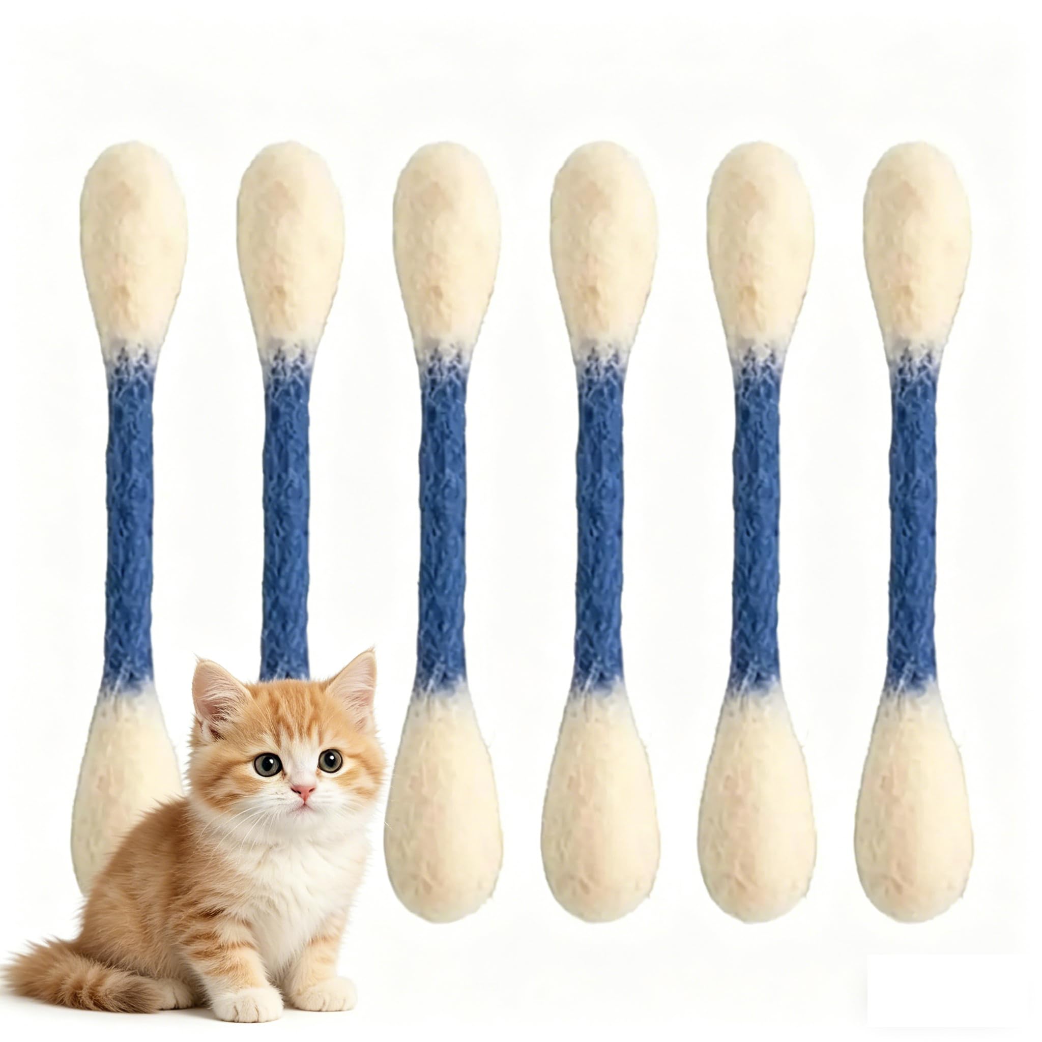 Extra-Large Cat Cotton Swab Toys 6-Piece Set Giant Catnip-Infused Chew Sticks Durable Dental Rope Toys Fun Interactive Gift for Cat Lovers Stylish Creative Portable (Blue)