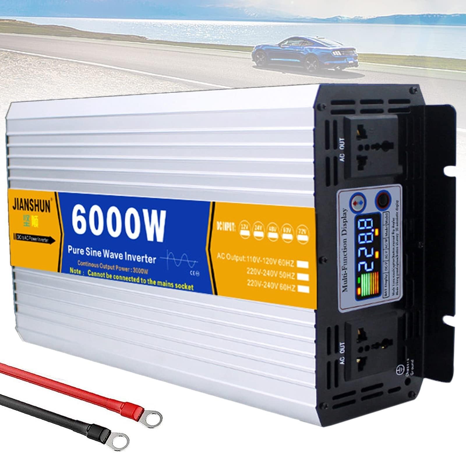 PWANUIGTE Pure Sine Wave Inverter Dc 12V 24V 48V 60V to Ac 110V 220V 3000w 4000w 5000w 6000w 8000w Power Car Converter(6000W,12Vto110V)