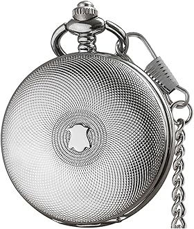 VIGOROSO Men's Pocket Watch with Chain Half Hunter Double Cover Skeleton Mechanical Pocket Watches for Men Dad