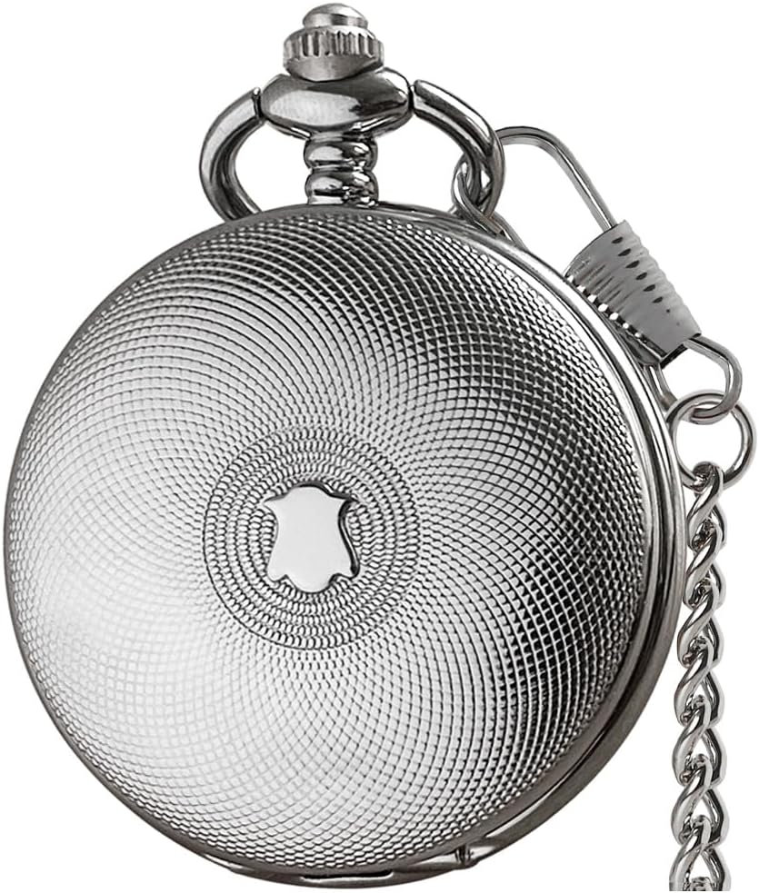 Vintage Hand Wind Up Pocket Watches for Men, Mechanical Pocket Watch with Chain, Mens Skeleton Pocketwatch