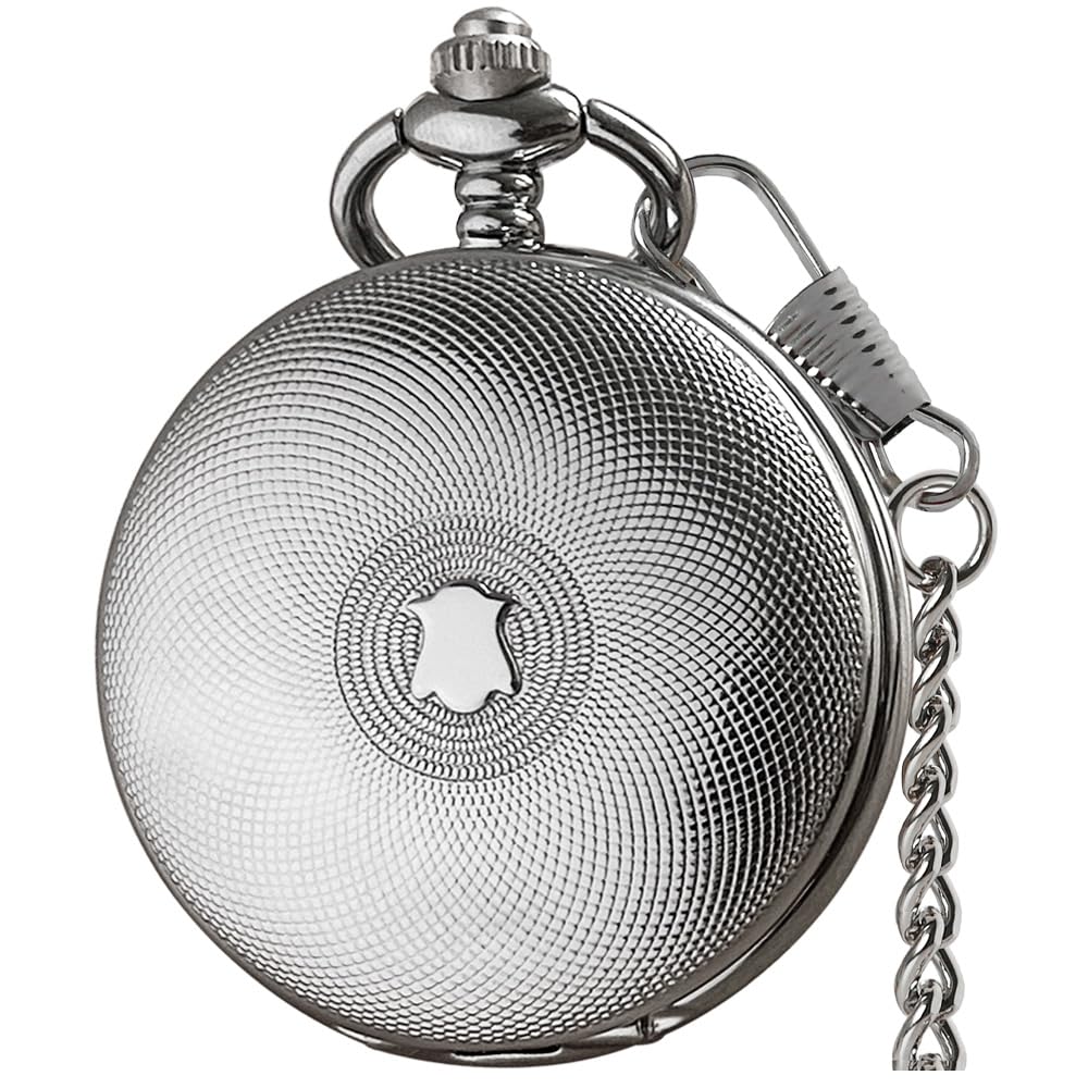 VIGOROSO Mens Pocket Watch with Chain Half Hunter Double Cover Skeleton Mechanical Watches Gold Roman Numeral in Box