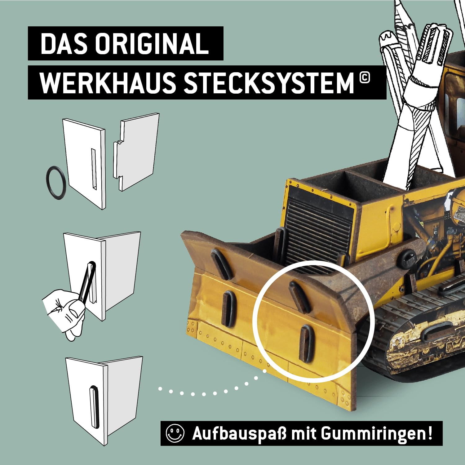 Werkhaus WE 2057 Stiftebox Raupe – dekorativer Schreibtisch Organizer mit 5 Fächern aus Holzwerkstoff, Stiftehalter für Büro Schule Homeoffice - Made in Germany