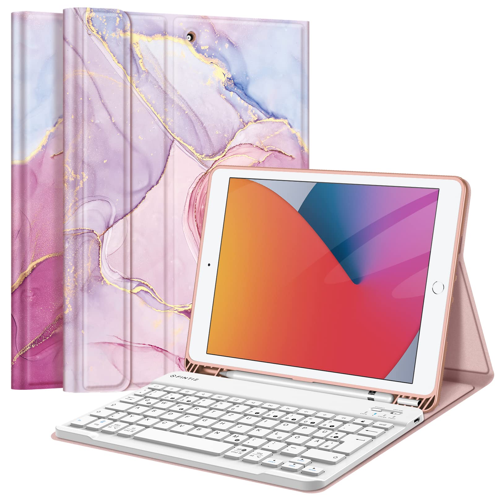 FINTIE Tastatur Hülle für iPad 10.2 Zoll (9/8/ 7 Generation - 2021/2020/2019), Schutzhülle mit TPU Rückschale, Pencil Halter und magnetisch Abnehmbarer Tastatur mit QWERTZ Layout,
