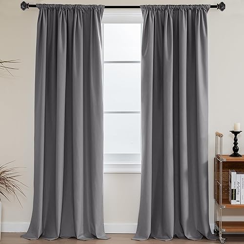 H.VERSAILTEX Blackout Curtains 96 Inches Long 2 Panels Set Thermal Insulated Window Treatment Curtain Panels for Living Room Light Blocking Rod Pocket Drapes with White Liner, Grey