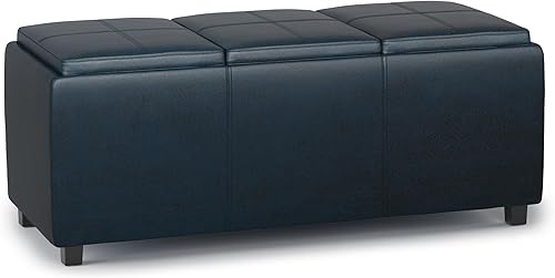 SIMPLIHOME Avalon - Otomana rectangular con almacenamiento de 42 pulgadas de ancho, de pelo sintético vegano, color azul oscuro, para sala de estar,
