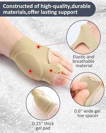 PGRODE 2 Pcs Bunion Corrector for Women Men Bunion Pain Relief, Big Toe Straighteners, Breathable Bunion Correction Socks with Built-in Gel Pad, Big Toe Spacer Separators (Beige)