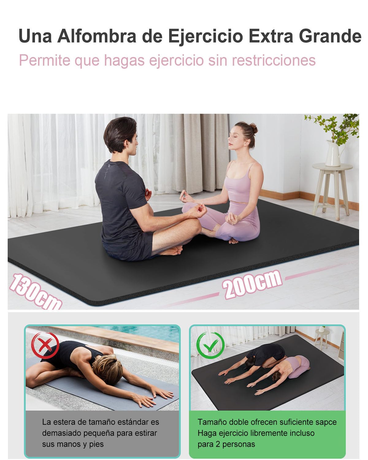 Esterilla Fitness Grande 200×130cm Gruesa 15mm/10mm Esterilla Yoga Antideslizante NBR Colchoneta Gimnasia XXL para Deporte Familiar | NBR Material extra grueso ancho antideslizante amortiguador para dos personas Home Gym Pilates Yoga Fitness