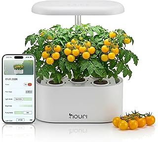 Nouri Hydroponisches Anzuchtsystem, 5 Hülsen Smart Indoor Kräutergarten Set mit App & LED-Wachstumslicht, Hydroponischer Kräutergarten für Zuhause & Küche, Italienische Kräuter-Mischung inklusive