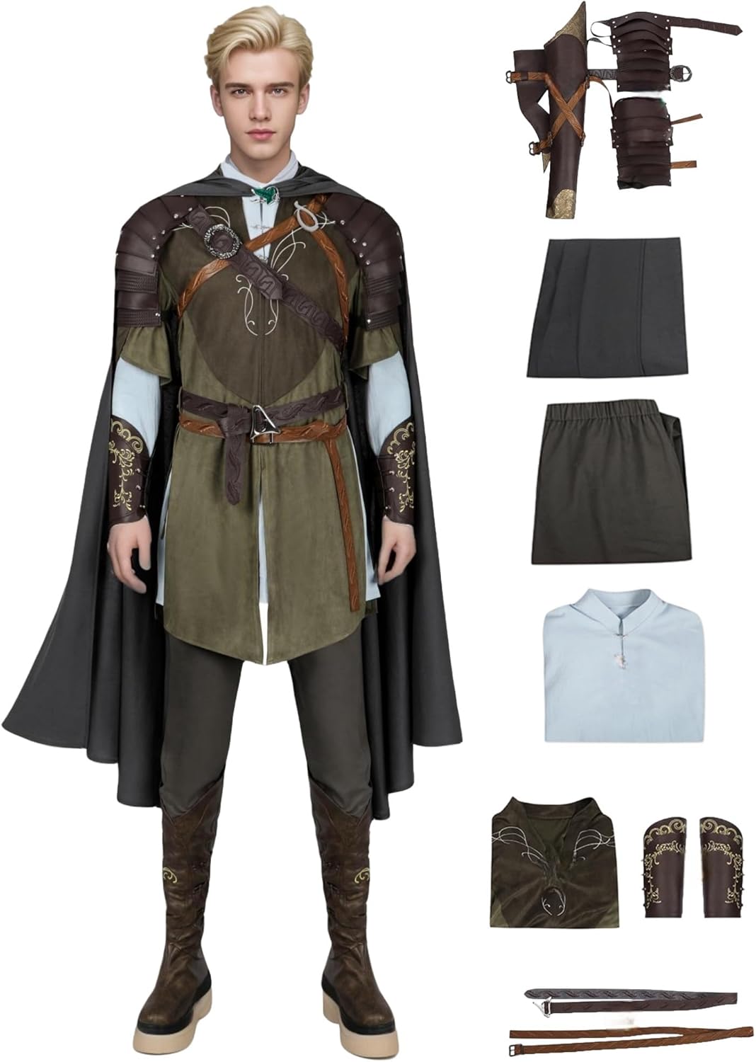 Legolas Costume Adult, Elven Cloak Suit with Barbados Ubuy