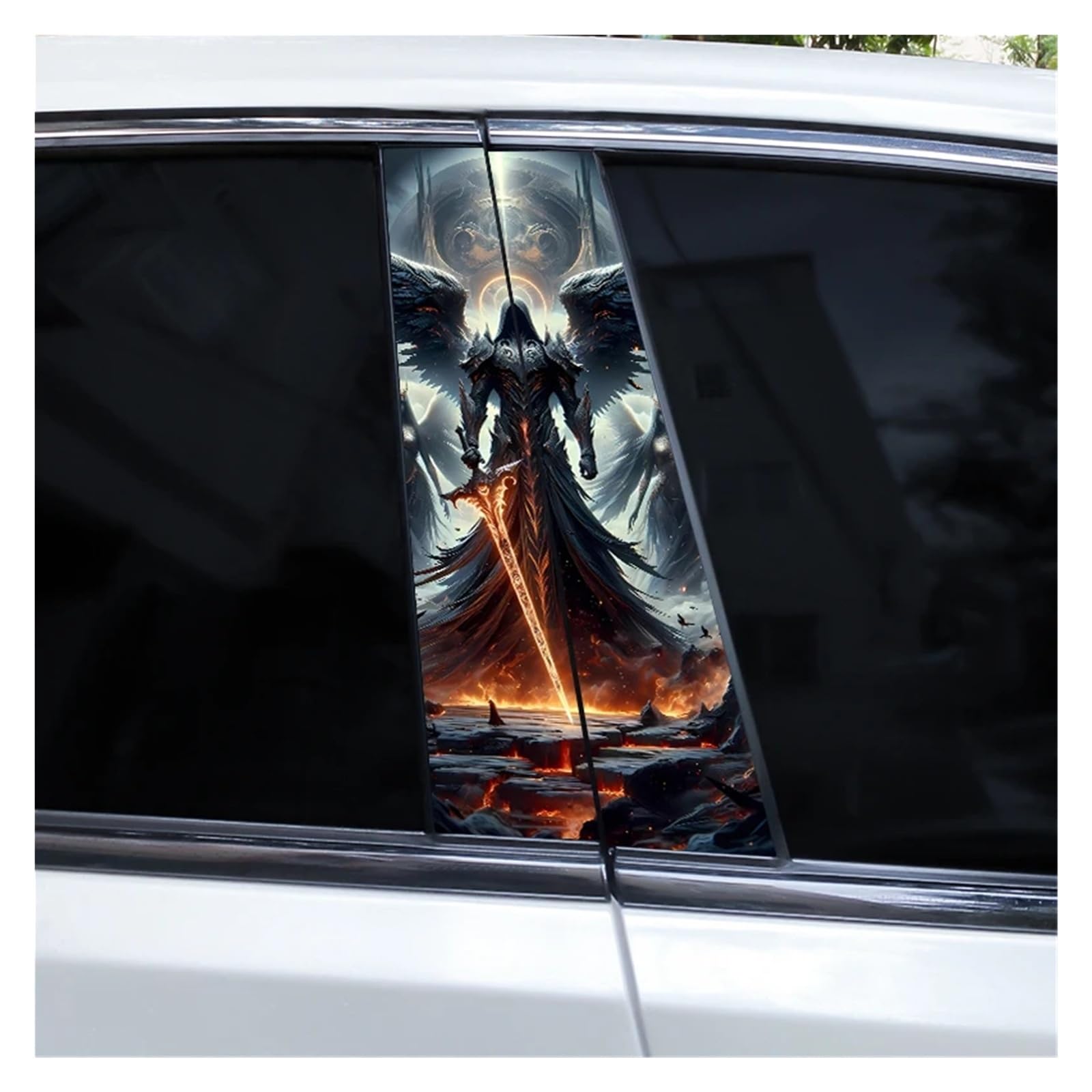 Car Side Decals 2pcs Knight Warrior Skull Car B Pillar Sticker DIY Door Modeling Center Column Decal(Style C)