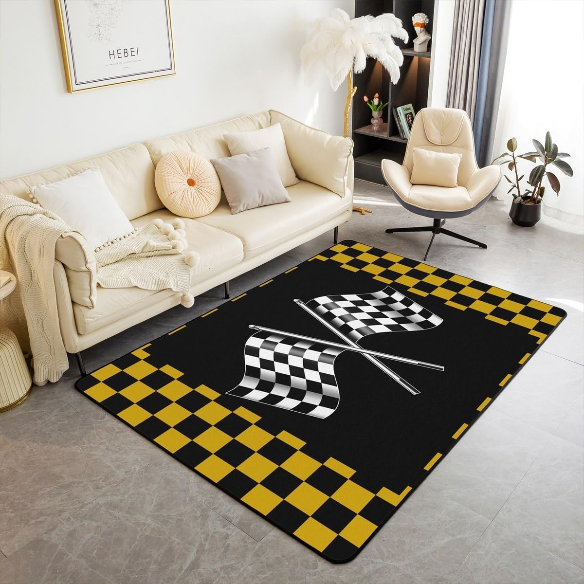 Tapis de chambre lavable et antidérapant à poil court très doux