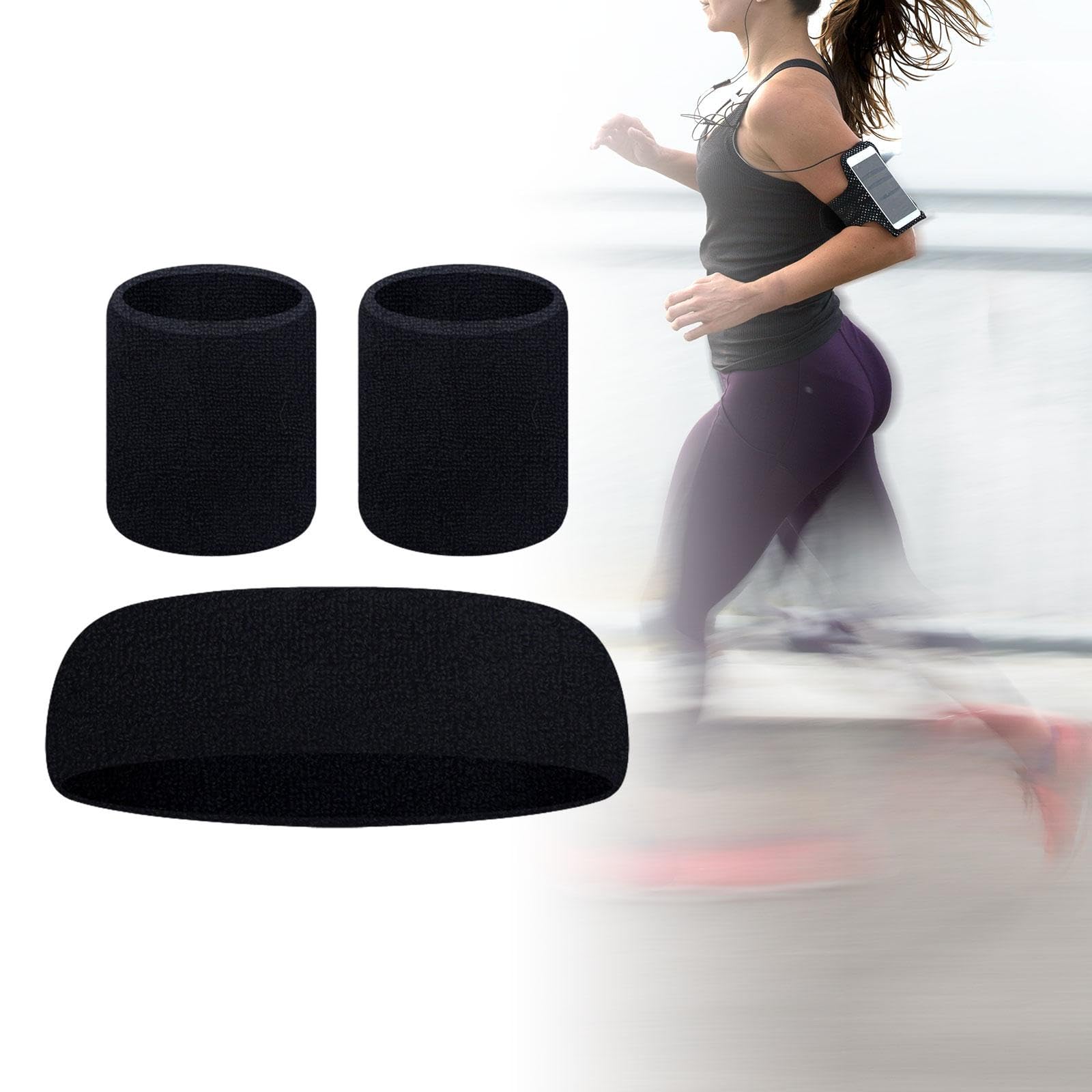 3 Piezas Cinta Deportiva con Muñequeras Diadema para Entrenamiento Banda Antisudor Muñequera Elástica Ajustable Poliéster Transpirable Y Ligero Adecua