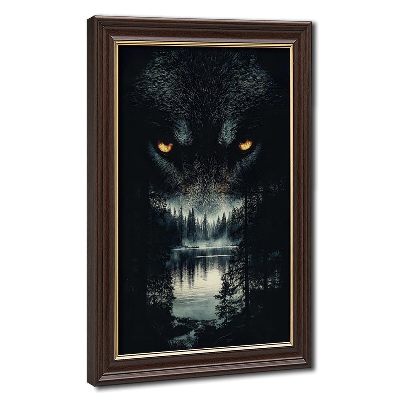 Bareronor Mokume Gane Frame-Style Black Wolf Landscape Canvas Poster For Dorm Room Decor Gift