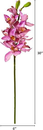 Miniatura 2 de Nearly Natural Orquídea Cymbidium artificial (juego de 6) flores de seda, malva de 30 pulgadas
