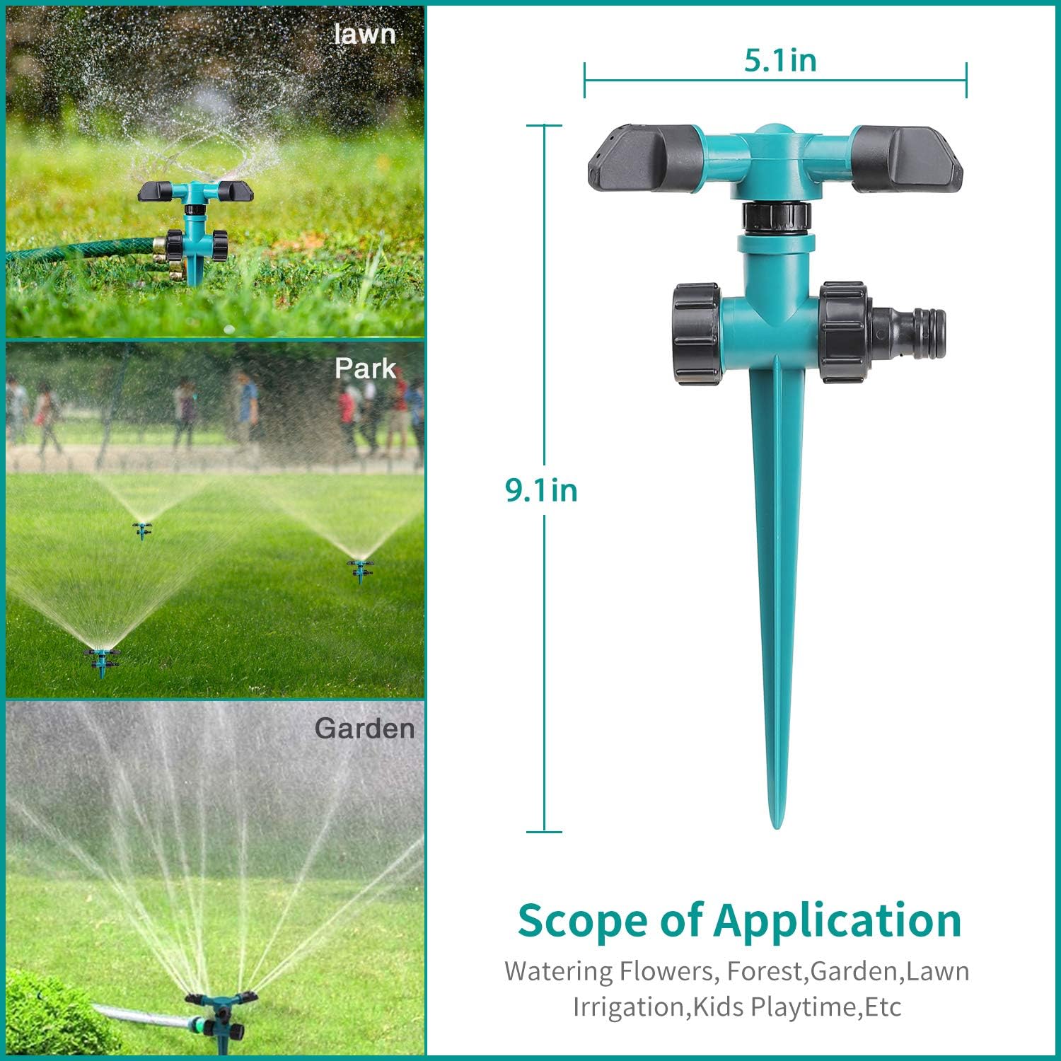 2Pcs Garden Sprinkler, Baarrtt 360°Rotating Lawn Sprinkler for Yard and Kids Water Sprayer Irrigation System with Adjustable Angle and Wide Coverage Up to 3000 Sq for