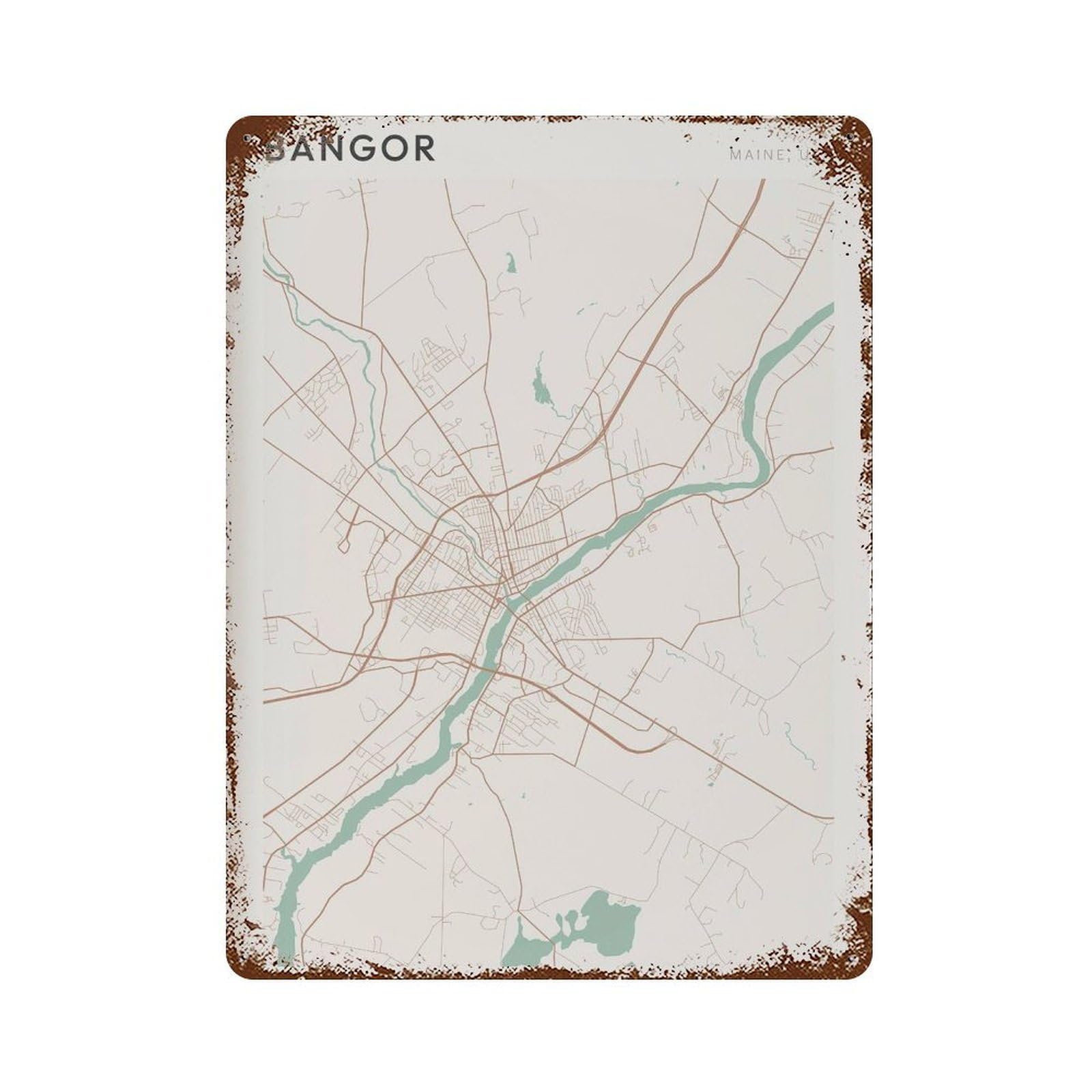 xiaoxiaoshen Bangor Map Maine Travel Gift Scandi (2) Wall Decor Art Metal Tin Poster Modern Home Decor Art Home Bar Shop Decorations Vintage Sign 40x30cm