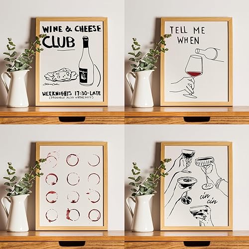 Miniatura 4 de JXREQ Decoración de carrito de bar de moda, impresiones artísticas de pared para bar cocina, arte retro de pared de vino, juego de 4, 8 x 10